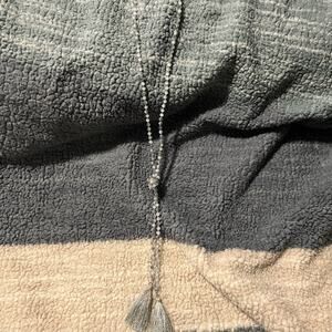 Gray Beaded Tassel Necklace 45” Long Rope Style Statement Jewelry